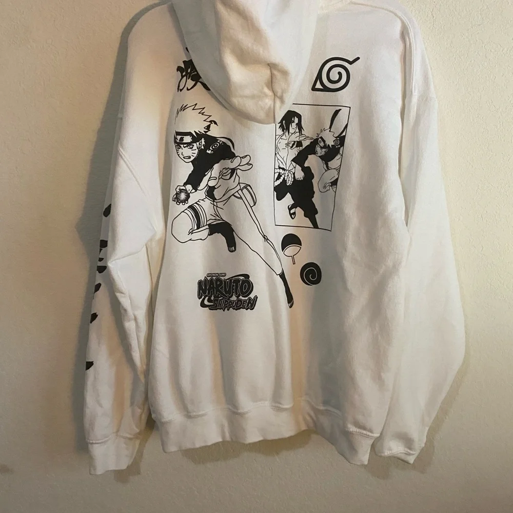 Naruto Shippuden Anime Manga Double Sided Graphic Hoodie White Sweatshirt L